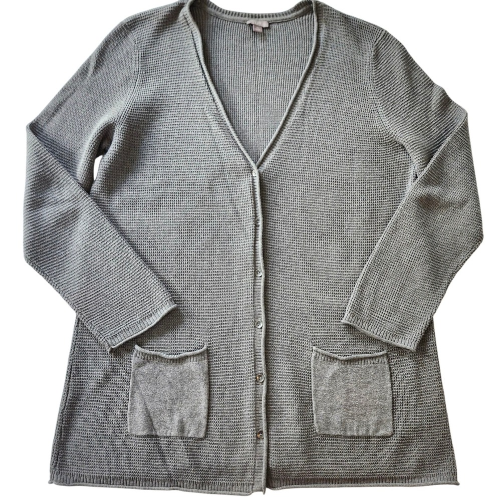 J Jill Gray 100% Cotton Knit Long Cardigan duster Sweater women's XL